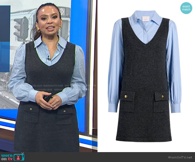 Cinq a Sept Vivianne Mixed Media Minidress in Charcoal/Blue Stripe worn by Adelle Caballero on Today