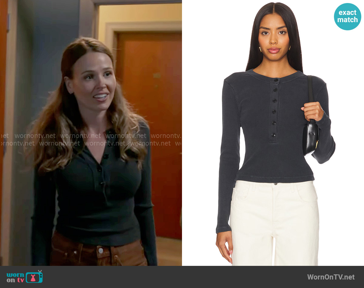 Citizens of Humanity Varra Henley in Charcoal Mineral worn by Lyla 'Lizzy' Novak (Jocelyn Hudon) on Chicago Fire