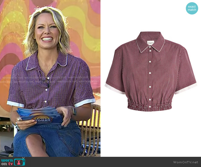 Claudie Pierlot Cotton Check Cropped Shirt in Red worn by Dylan Dreyer on Today