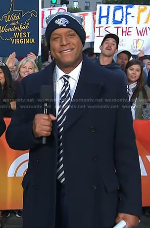Craig’s navy double breasted coat on Today