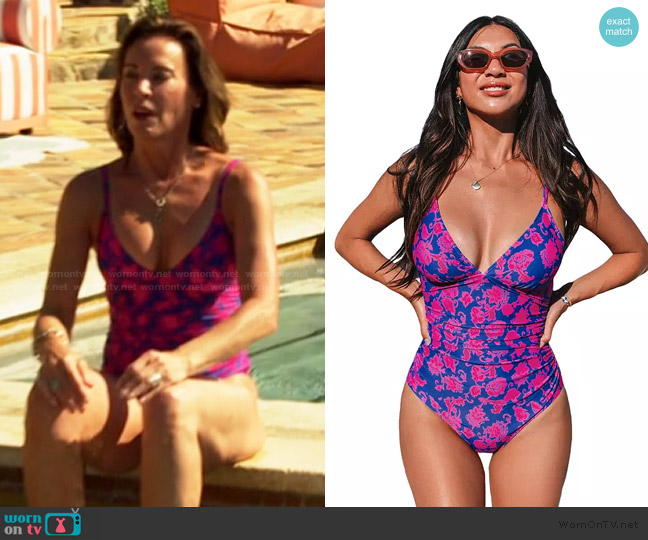 Cupshe Floral Tummy Control V-Neck One Piece Swim Suit worn by Debbie Siebers on The Golden Bachelor