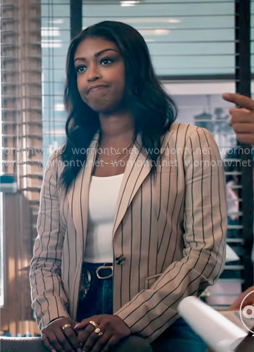 Daphne’s beige striped blazer on High Potential