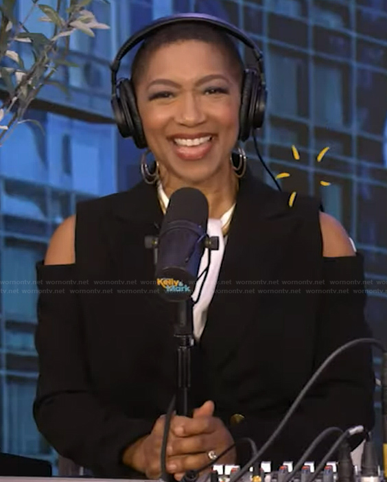 Deja Vu’s black cold shoulder blazer on Live with Kelly and Mark