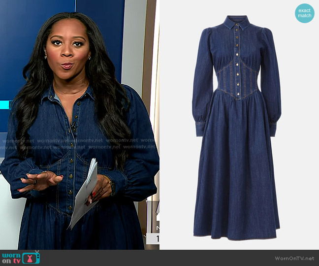 Derek Lam 10 Crosby Denim Corseting Midi Dress worn by Kay Angrum on NBC News Daily