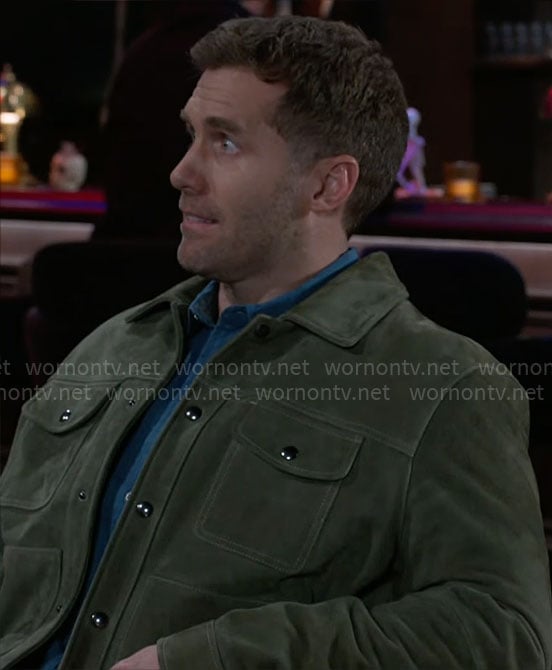 Derek’s green suede jacket on Beyond the Gates