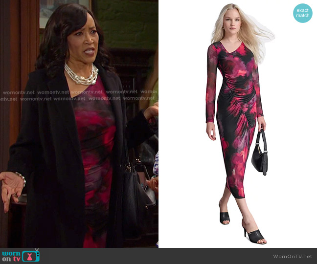 DKNY Asymmetric Ruched Printed-Mesh Dress worn by Paulina Price (Jackée Harry) on Days of our Lives