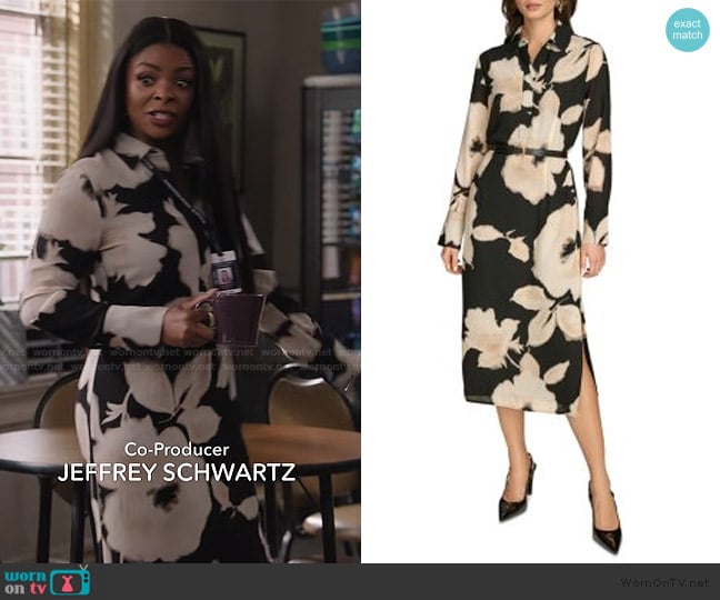 Donna Karan Belted Chiffon Midi Dress worn by Ava Coleman (Janelle James) on Abbott Elementary
