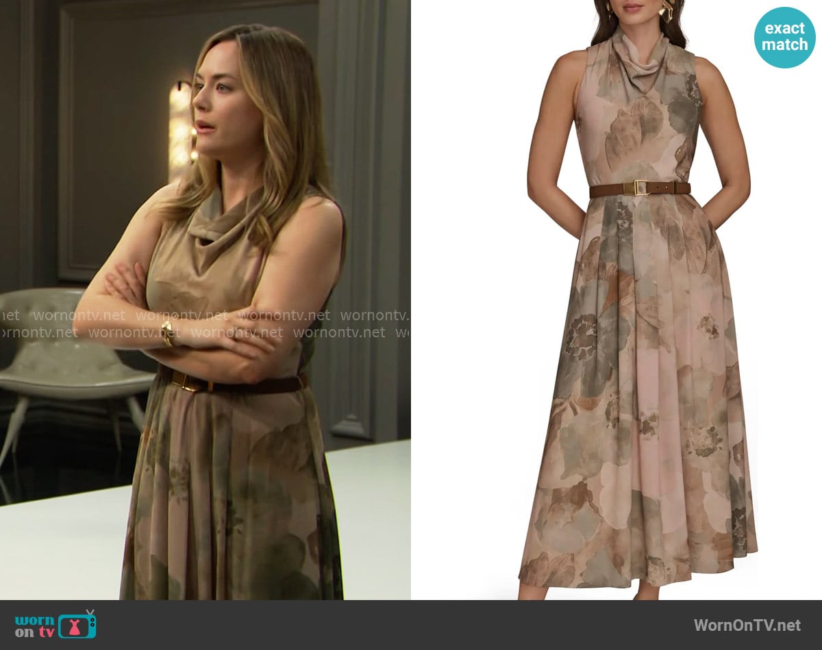 Donna Karan Floral Georgette Maxi Dress in Cameo Rose worn by Hope Logan (Annika Noelle) on The Bold and the Beautiful