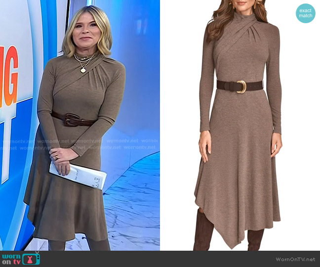Donna Karan New York Long Sleeve Knit Midi Dress in Taupe Heat worn by Jenna Bush Hager on Today