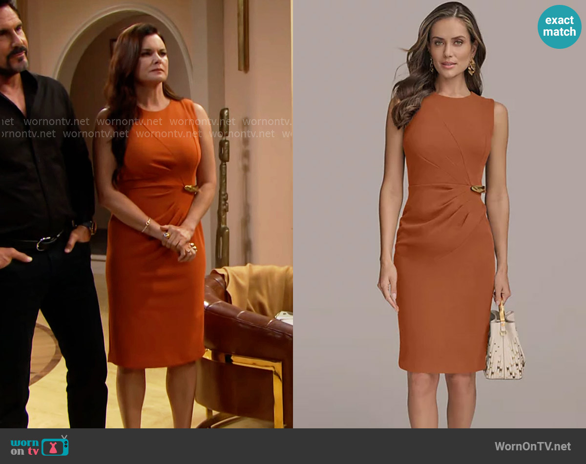 Donna Karan Sleeveless Jewel Neck Sheath Dress With Hardware Detail worn by Brooke Logan (Katherine Kelly Lang) on The Bold and the Beautiful