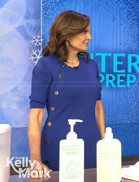 Dr Doris Day’s blue button detail dress on Live with Kelly and Mark