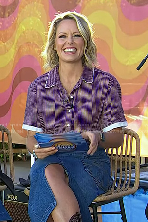 Dylan’s red check shirt and denim skirt on Today
