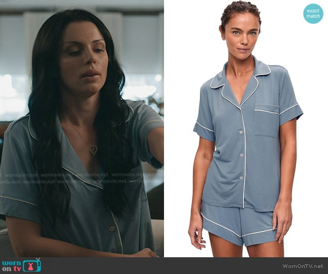 Eberjey Gisele Relaxed Short PJ Set in Faded Denim/Ivory worn by Raquel Drabowski (Raquel Drabowski) on Elsbeth