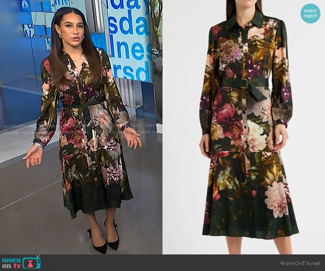 Elie Tahari Mila Floral Silk-Blend Midi-Shirtdress worn by Morgan Radford on NBC News Daily