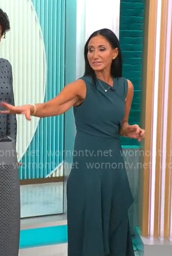 Elizabeth Werner’s teal green cross front dress on CBS Mornings