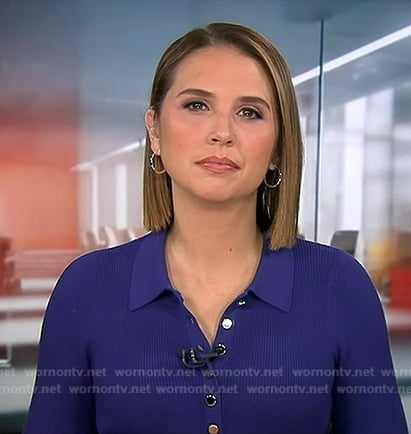 Elizabeth’s purple ribbed polo top on Good Morning America