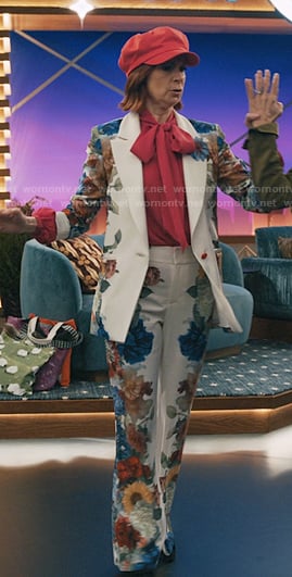 Elsbeth’s white floral print suit on Elsbeth