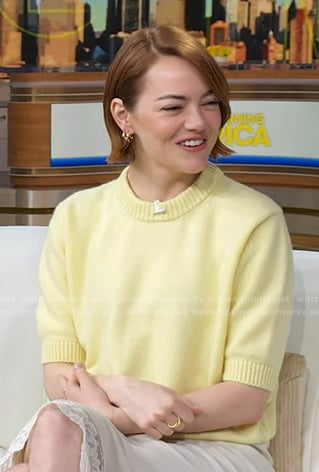 Emma Stone’s yellow short sleeve sweater on Good Morning America