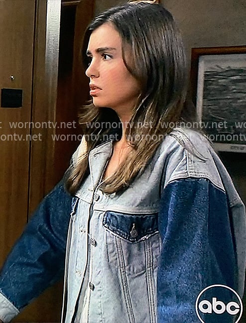 Emma’s colorblock denim jacket on General Hospital