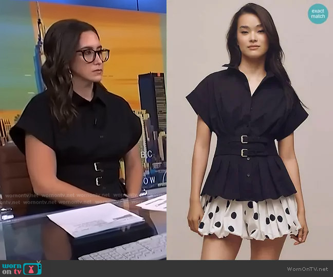 Exquise The Tobie Pleated Blouse Double-Buckle Edition worn by Savannah Sellers on NBC News Daily