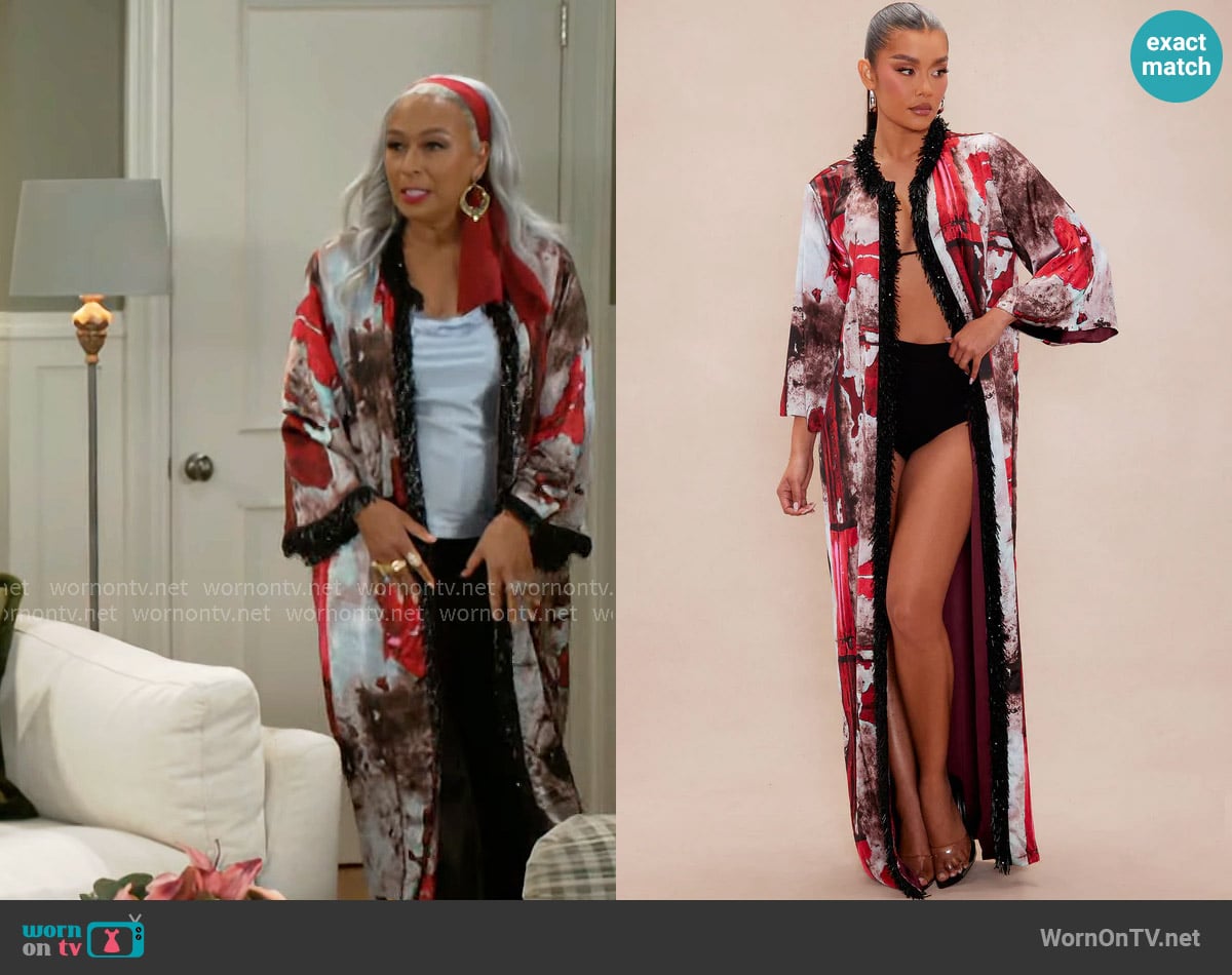 Fashion Nova Savannah Satin Kimono worn by Anita Dupree (Tamara Tunie) on Beyond the Gates