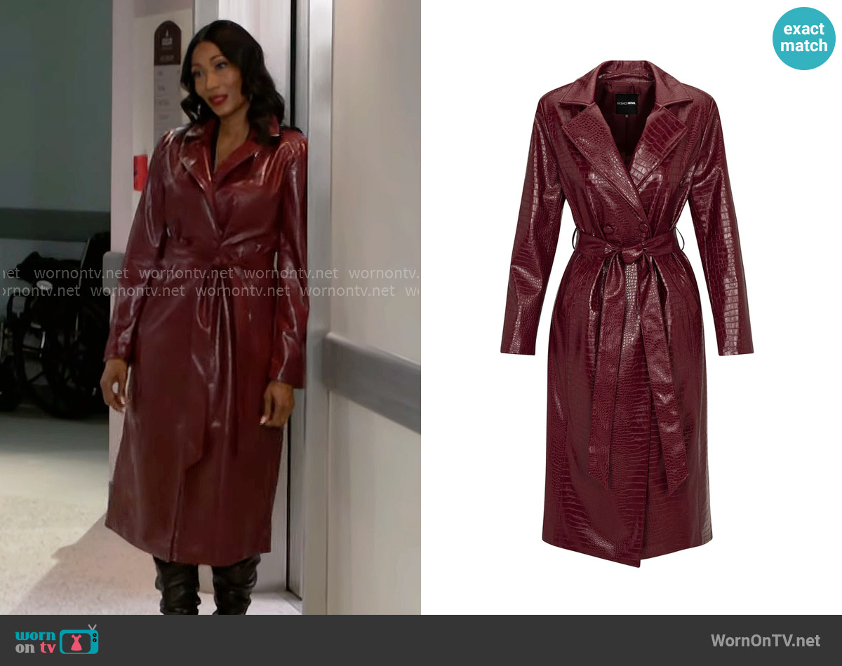 Fashion Nova Victoria Faux Leather Trench Coat worn by Dana 'Leslie' Thomas (Trisha Mann-Grant) on Beyond the Gates