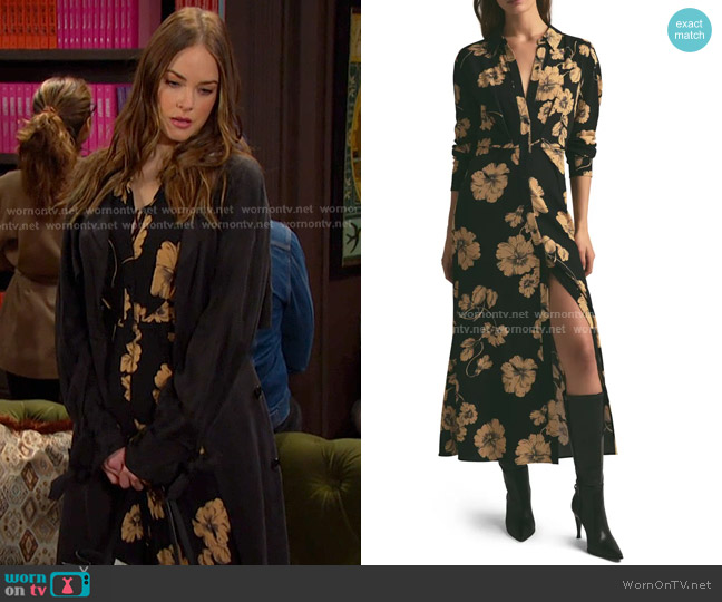 Favorite Daughter The Icon Floral Print Long Sleeve Shirtdress in noir fleur worn by Stephanie Johnson (Abigail Klein) on Days of our Lives