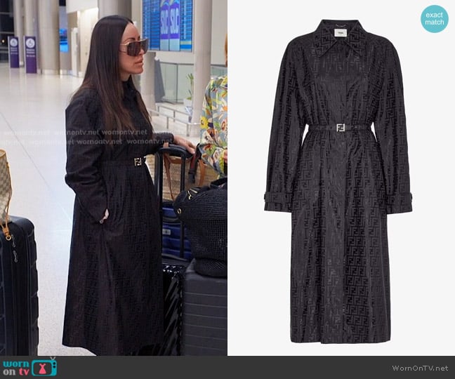 Fendi FF Jacquard Fabric Trench Coat in Black worn by Angie Katsanevas on The Real Housewives of Salt Lake City