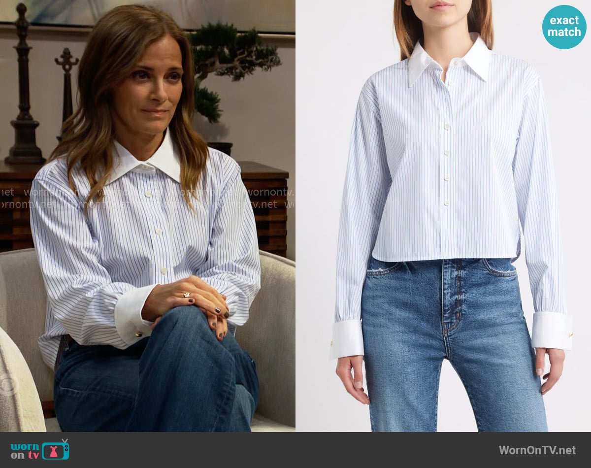 Frame Charles Shirt in Oxford Blue Multi worn by Taylor Hayes (Rebecca Budig) on The Bold and the Beautiful