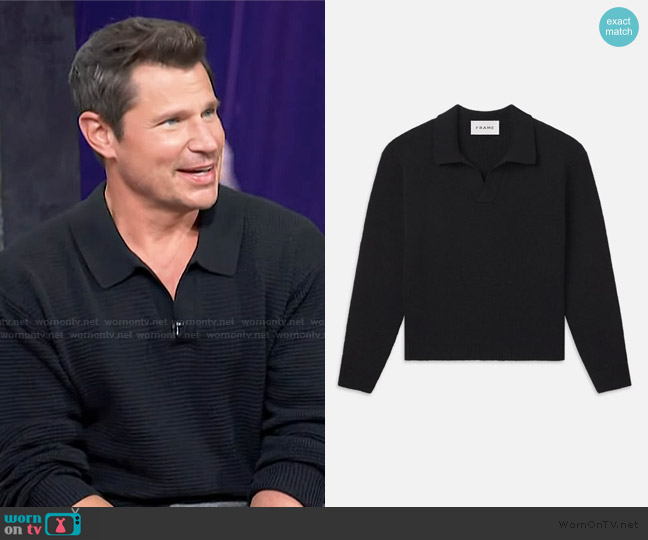 Frame Silk Blend Polo Sweater worn by Nick Lachey on Access Hollywood