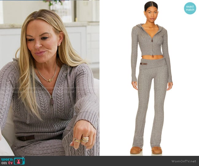 Frankies Bikinis Aimee Cable Knit Hoodie in Dark Pearl worn by Heather Gay on The Real Housewives of Salt Lake City