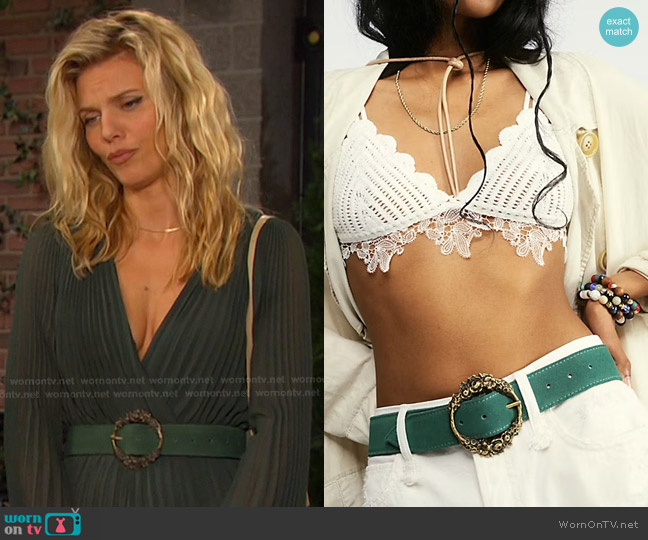 Free People Sabine Suede Belt in Emerald worn by Catherina Greene (AnnaLynne McCord) on Days of our Lives