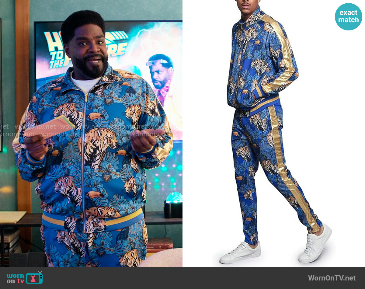 G-Style Tiger Pattern Tracksuit Set worn by Howard (Ron Funches) on Loot