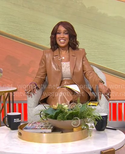 Gayle King’s brown leather suit on CBS Mornings