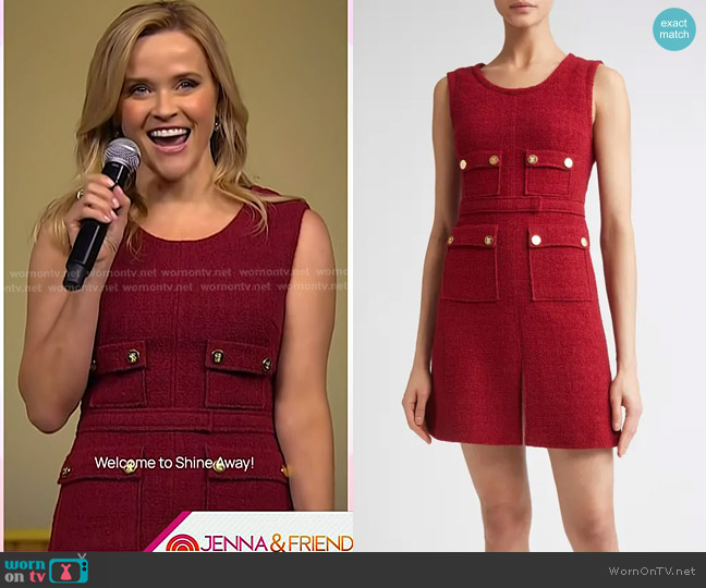 Giambattista Valli Sleeveless Bouclé Dress in Titan Red worn by Reese Witherspoon on Today