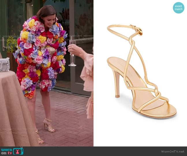 Gianvito Rossi Mamba 85MM Metallic Leather Sandals in Mekong worn by Bronwyn Newport on The Real Housewives of Salt Lake City