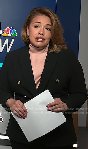 Gilma Avalos’s black double breasted blazer on NBC News Daily