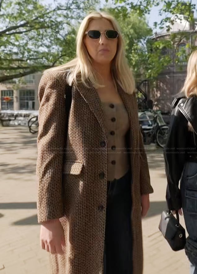 Gina’s brown tweed coat on The Real Housewives of Orange County
