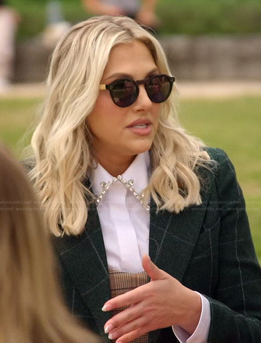 Gina’s plaid blazer and plaid top on The Real Housewives of Orange County