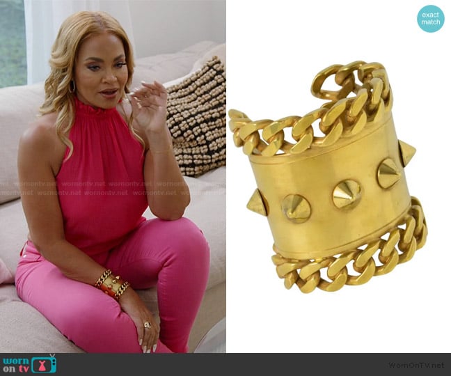 Givenchy Paris Gilded Chains and Studs Cuff Bracelet worn by Gizelle Bryant on The Real Housewives of Potomac