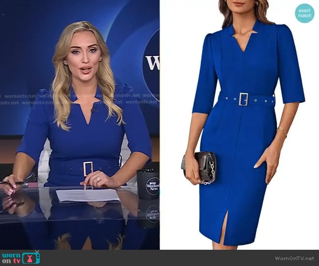Grace Karin Sheath Dress with Belt in Royal Blue worn by Kelly O’Grady on CBS Evening News