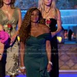 Gerri’s green off-shoulder ruffle gown on The Golden Bachelor