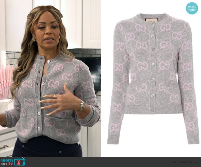 Gucci GG Supreme wool cardigan worn by Gizelle Bryant on The Real Housewives of Potomac