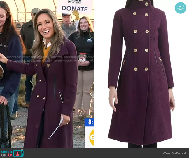 Guess Double-breasted Walker Coat in Eggplant worn by Rhiannon Ally on Good Morning America