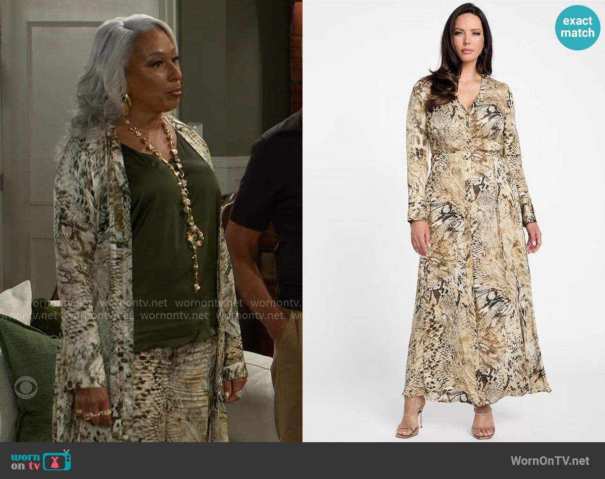 Guess Eco Giselle Printed Maxi Dress worn by Anita Dupree (Tamara Tunie) on Beyond the Gates
