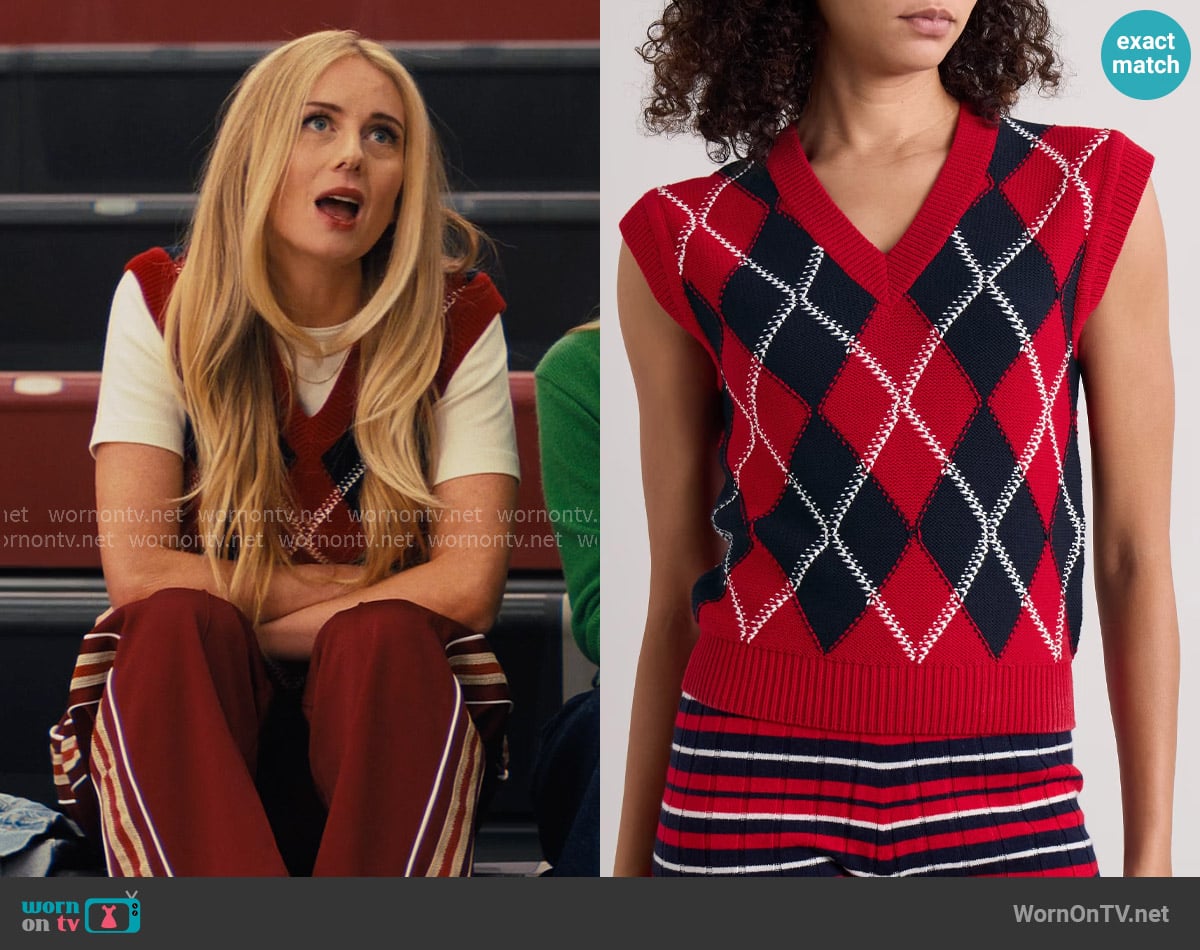 Guest in Residence Argyle cotton-jacquard vest worn by Morgan (Justine Lupe) on Nobody Wants This