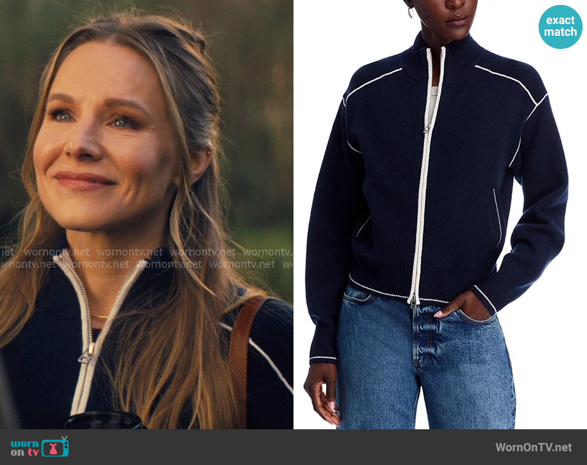 Guest in Residence Cashmere Zippered Sweater in Midnight worn by Joanne (Kristen Bell) on Nobody Wants This
