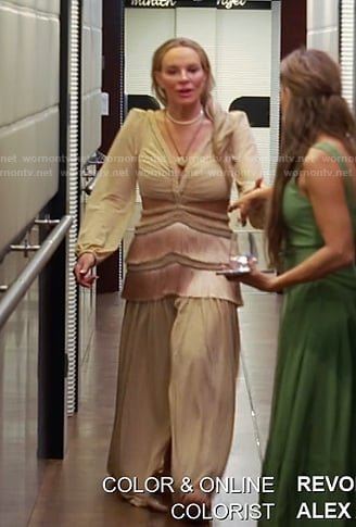 Heather’s beige fringed cutout dress on The Real Housewives of Salt Lake City