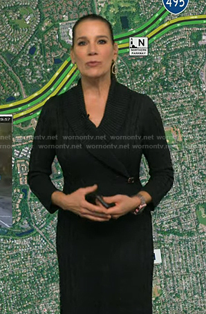 Heather’s black cable knit wrap sweater dress on Good Morning America