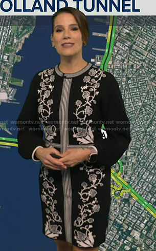 Heather’s black floral print knit dress on Good Morning America